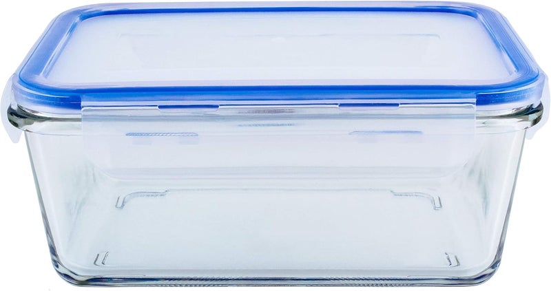 Mondex وعاء زجاجي مستطيل لتخزين الطعام بسعة 2000 مل مع غطاء أزرق - Image 2